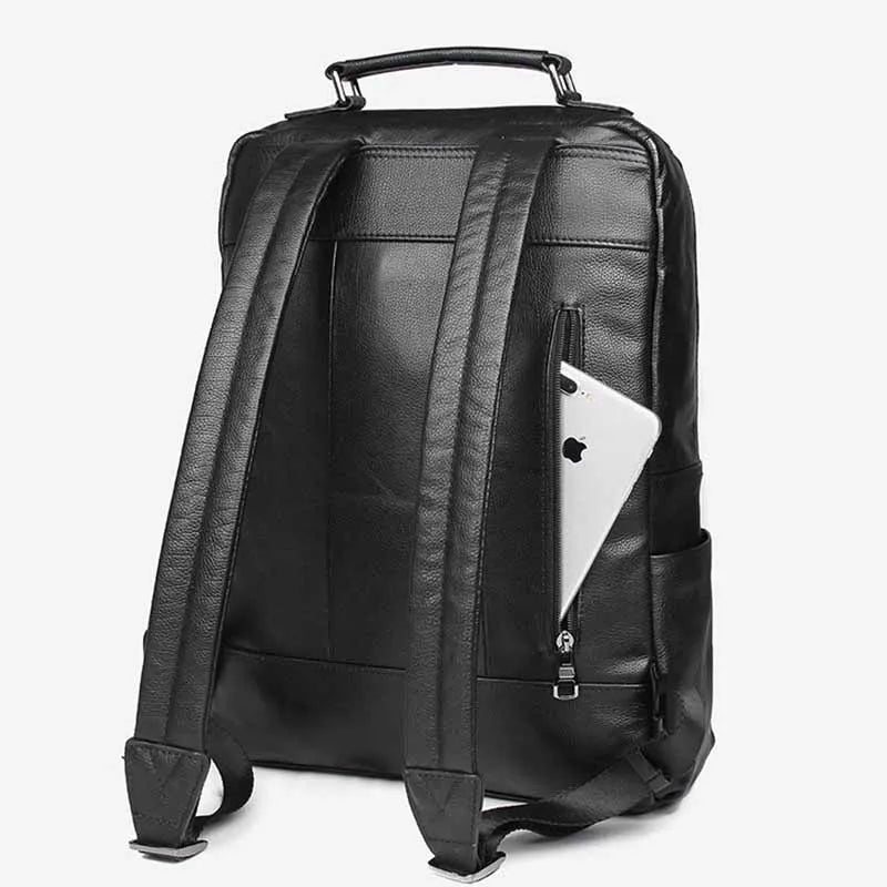 Black Leather Backpack – 17" Laptop Travel & School Rucksack