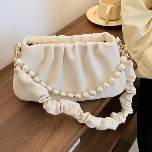 Minimalist Pearl Chain Crossbody – Soft Cloud Shoulder Bag for Women